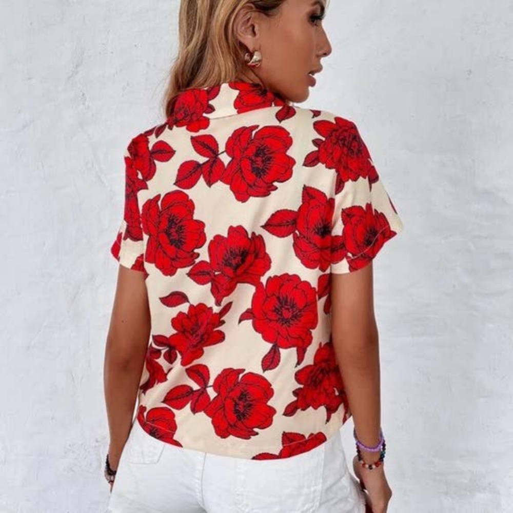 Shein Tropical Print Button-Up Shirt - Picture 2 of 10